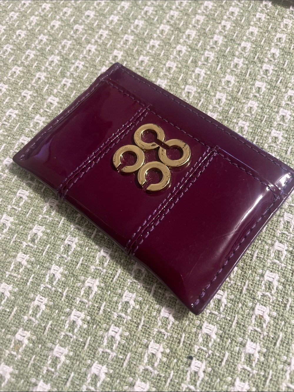 Coach Patent Leather Card Case in Deep Plum with Gold Hardware